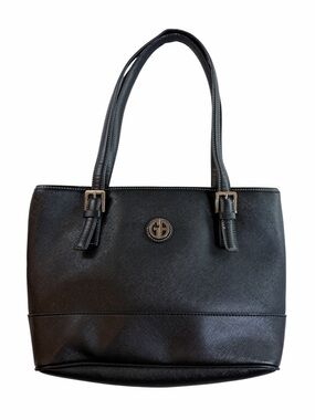 Gianni Bernini Black Saffiano Tote with Signature Emblem
